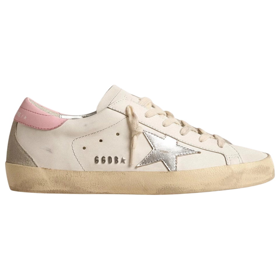 Golden Goose Super-Star Silver Leather Star Pink Heel Tab