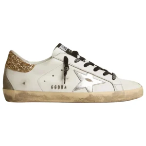 Golden Goose Super-Star White Leather Glittery Heel Tab