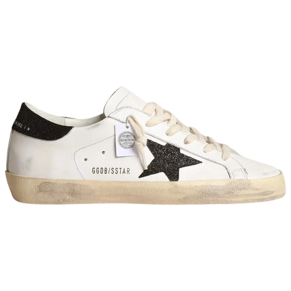 Golden Goose Super-Star Black Swarovski Crystal Star Heel Tab