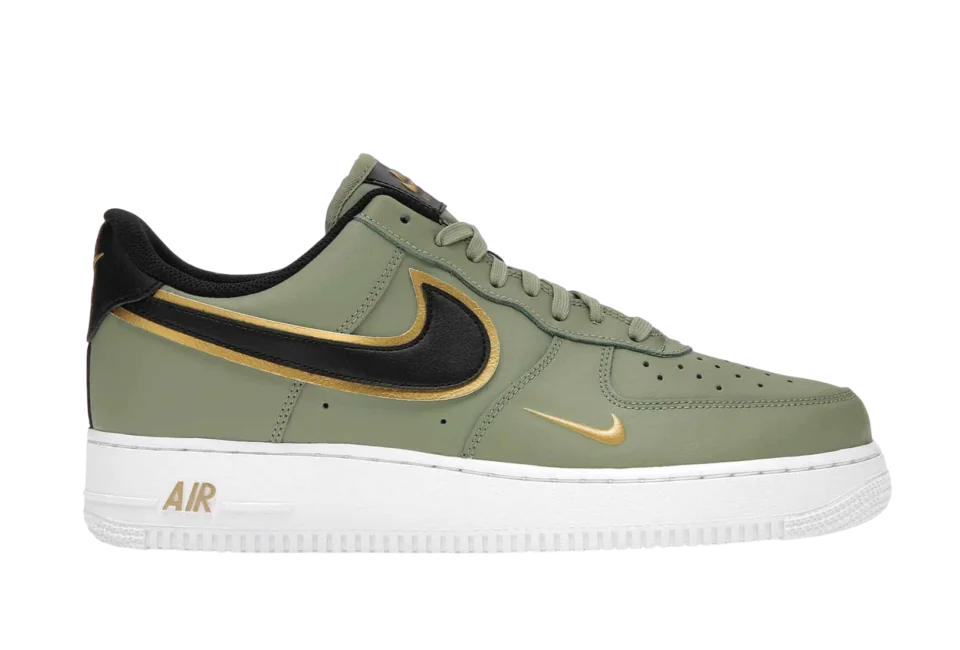 Nike Air Force 1 07 Double Swoosh Olive Gold Black