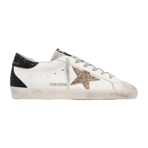 Golden Goose Super-Star Gold Glitter Star Black Heel