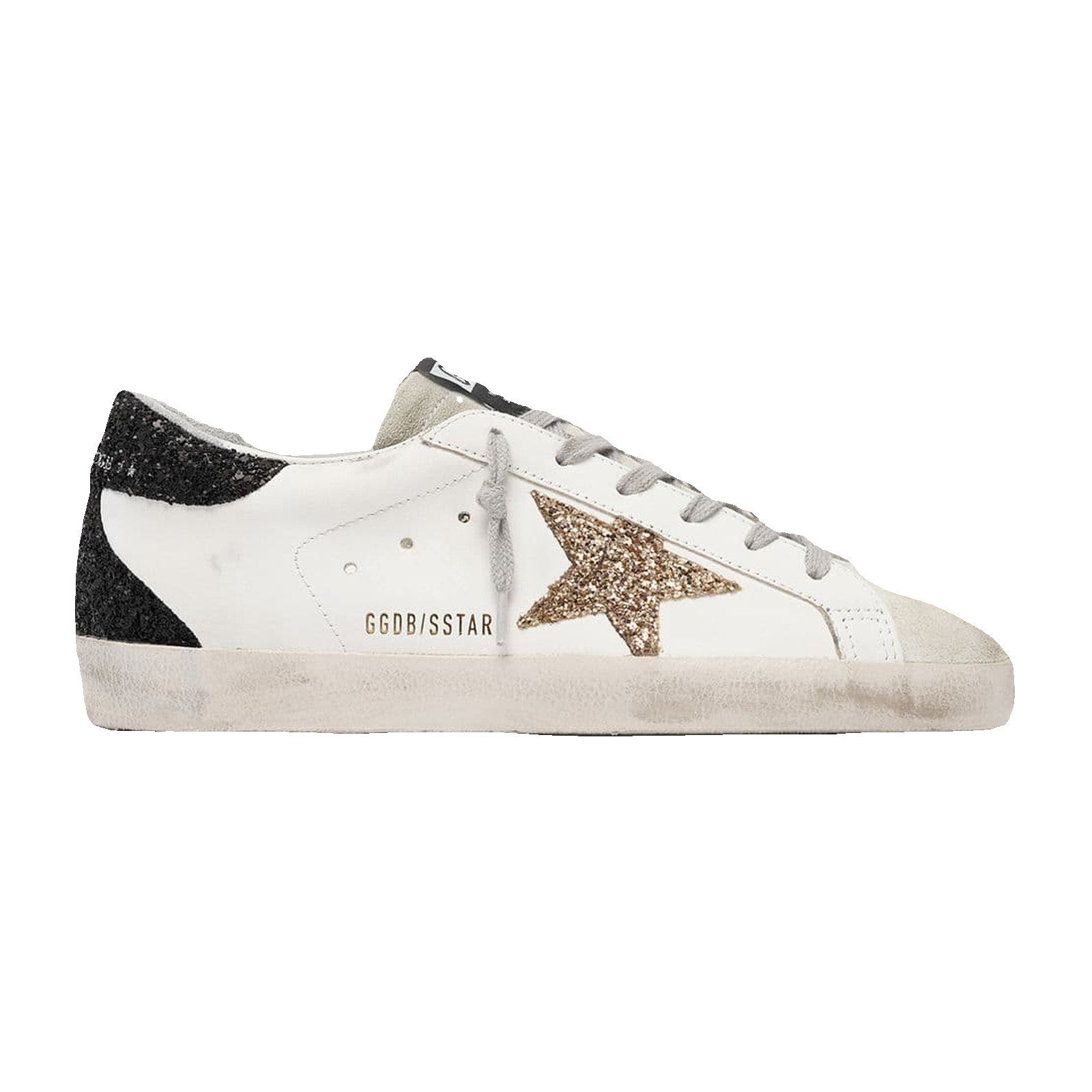 Golden Goose Super-Star Gold Glitter Star Black Heel