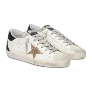 Golden Goose Super-Star Gold Glitter Star Black Heel