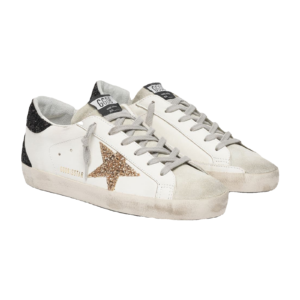 Golden Goose Super-Star Gold Glitter Star Black Heel