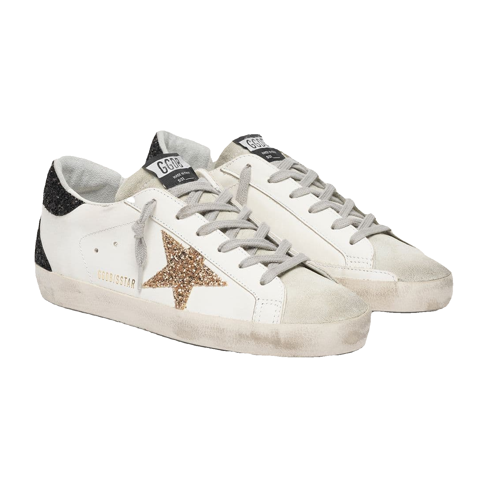 Golden Goose Super-Star Gold Glitter Star Black Heel