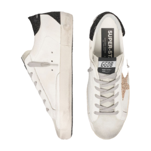 Golden Goose Super-Star Gold Glitter Star Black Heel
