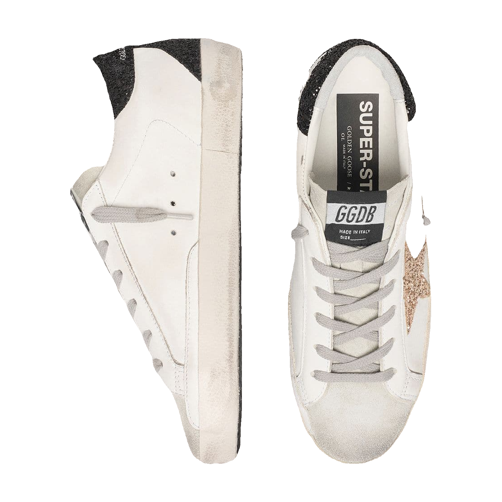 Golden Goose Super-Star Gold Glitter Star Black Heel