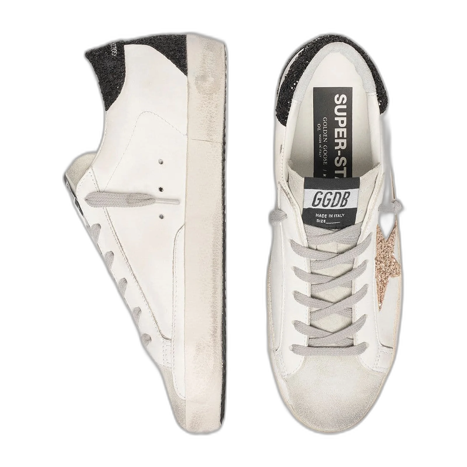 Golden Goose Super-Star Gold Glitter Star Black Heel
