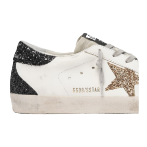 Golden Goose Super-Star Gold Glitter Star Black Heel