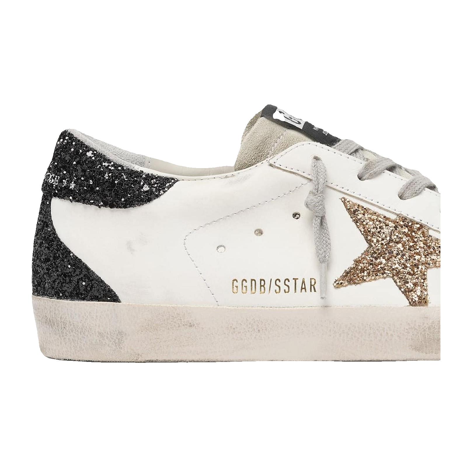 Golden Goose Super-Star Gold Glitter Star Black Heel
