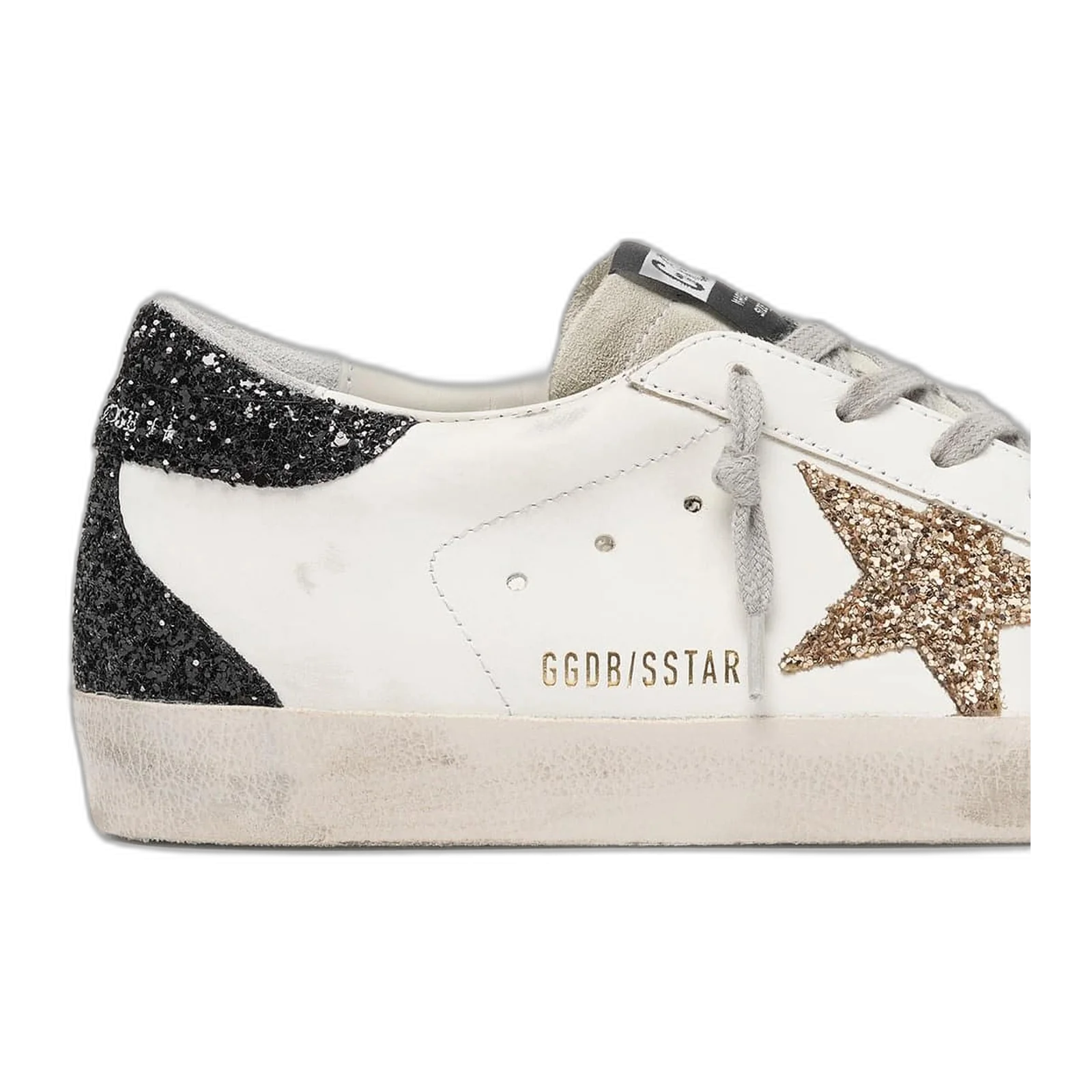 Golden Goose Super-Star Gold Glitter Star Black Heel